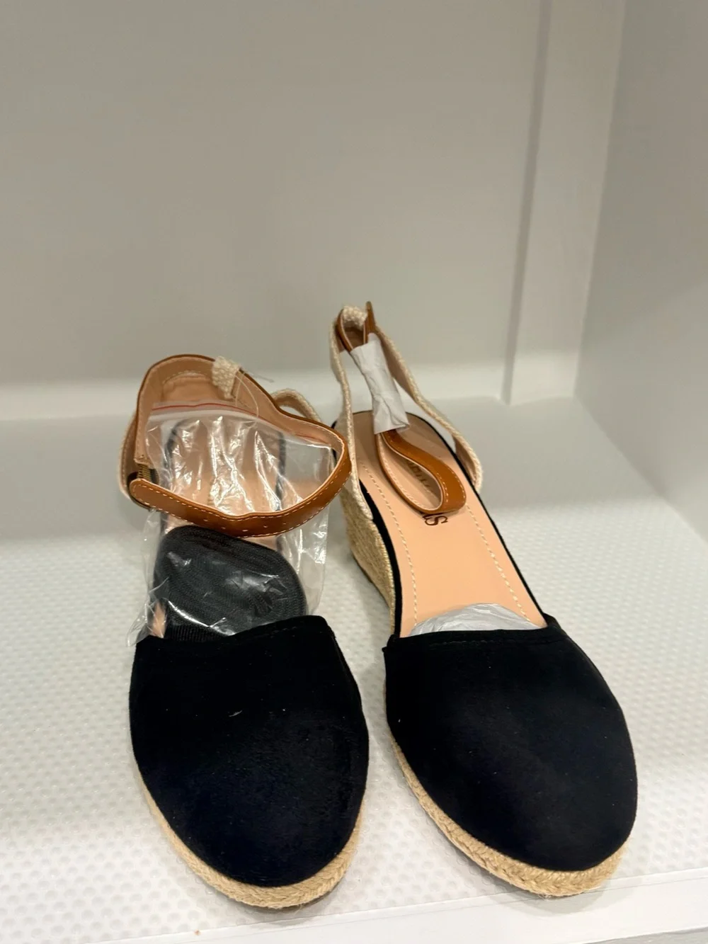 Amanda-3 Black Espadrille Wedge Sandal